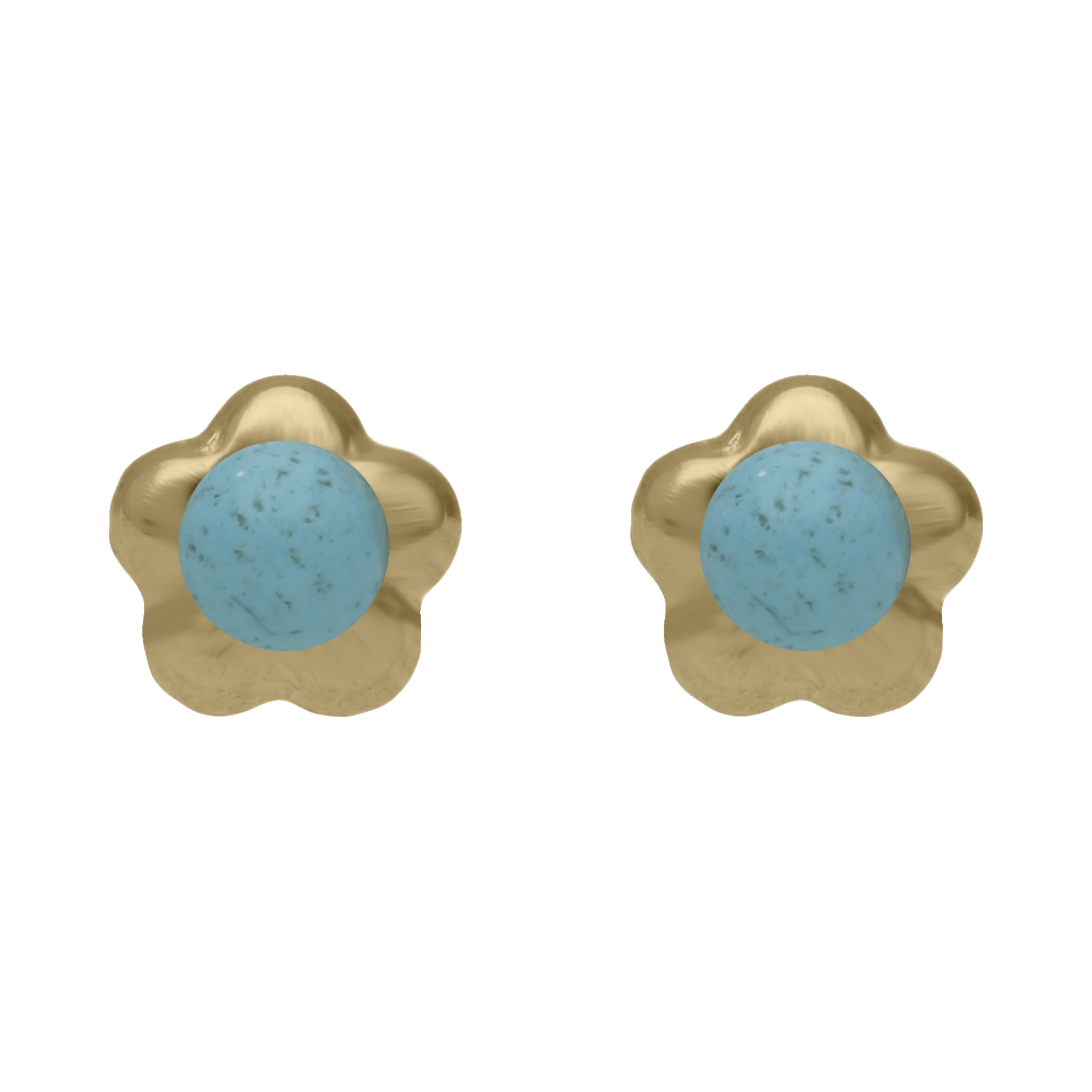 Broquel flor turquesa/coral 14K