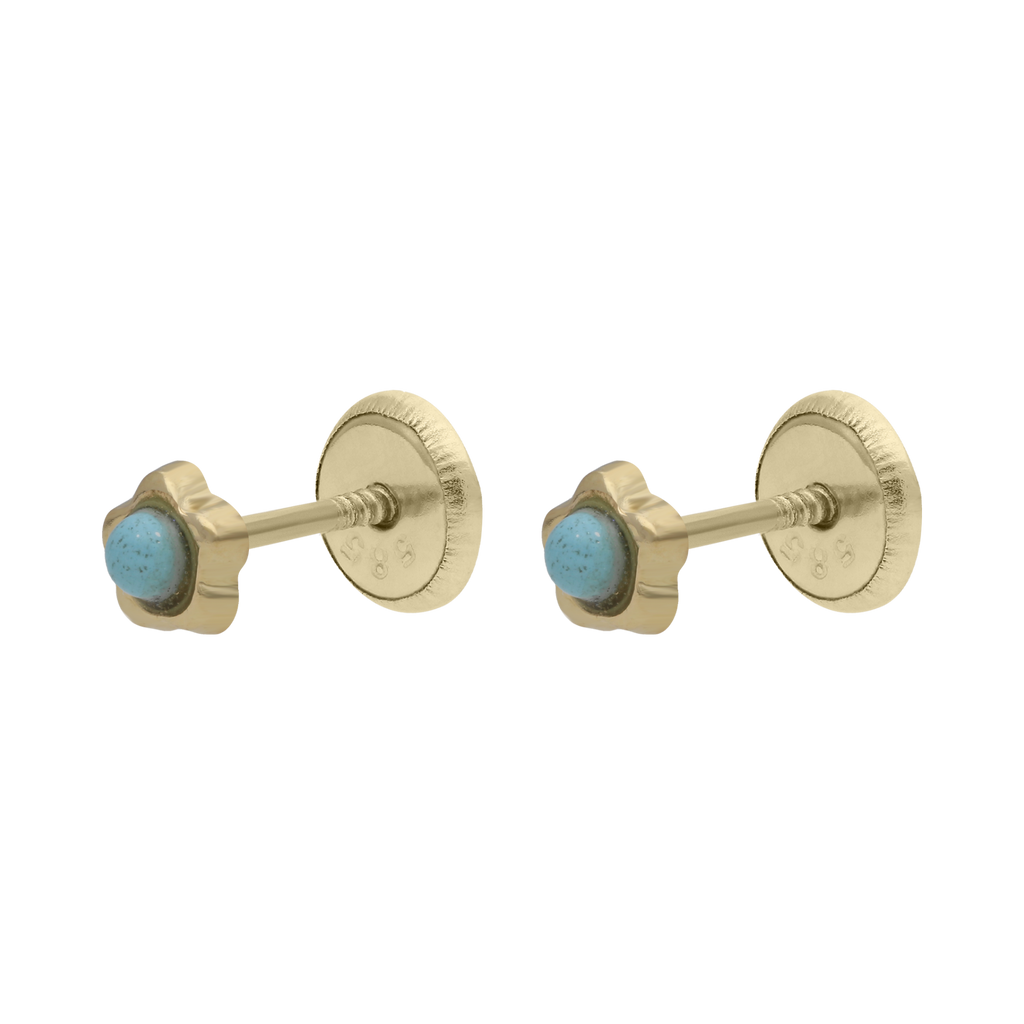 Broquel flor turquesa/coral 14K