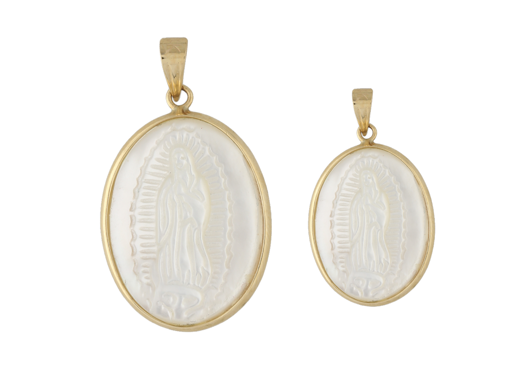 Medalla oval madre perla Guadalupe 14K