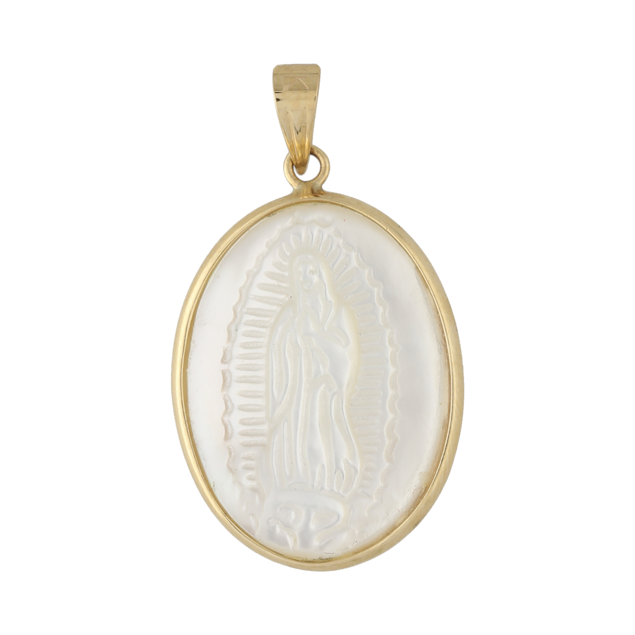 Medalla oval madre perla Guadalupe 14K