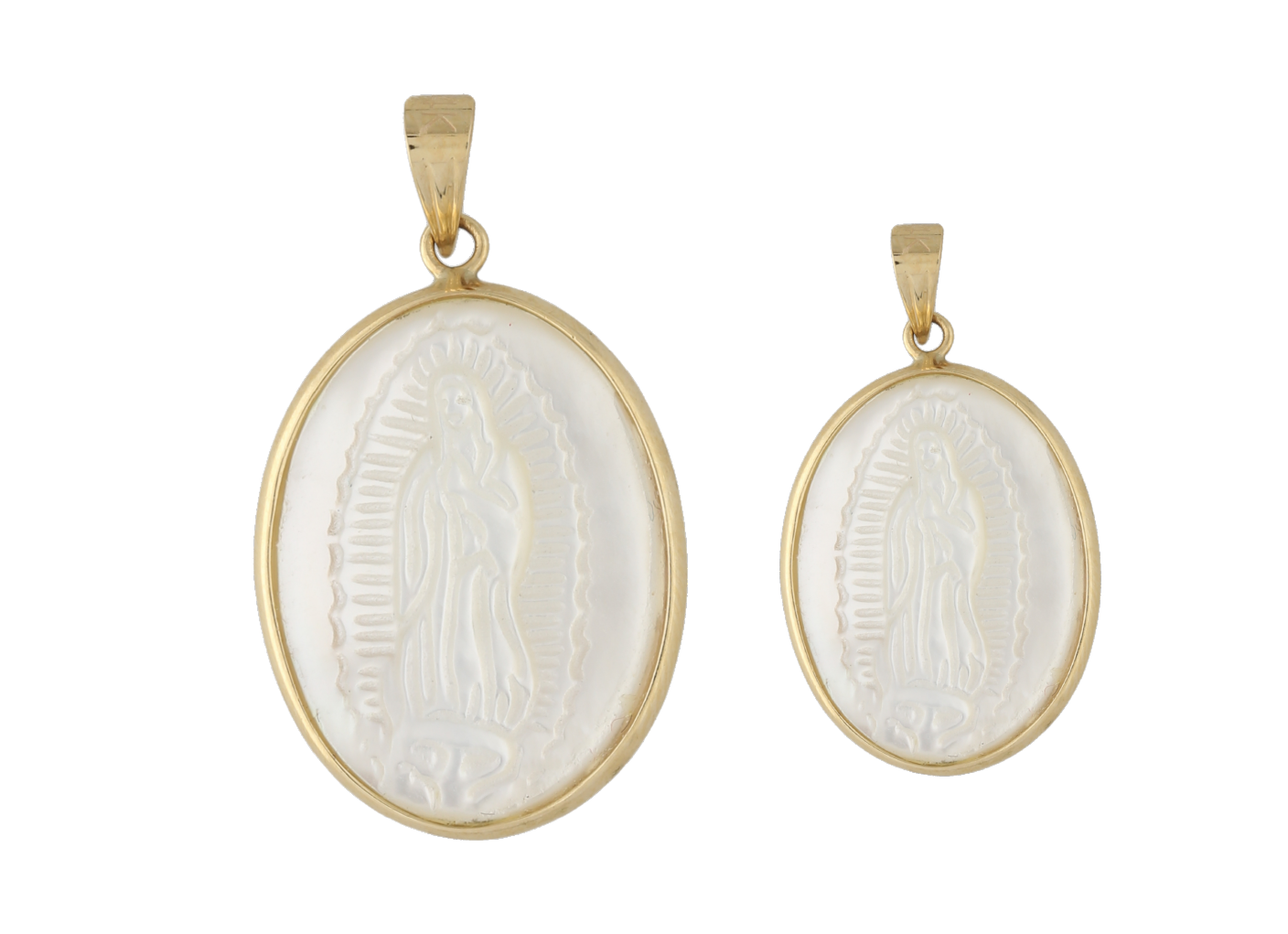 Medalla oval madre perla Guadalupe 14K