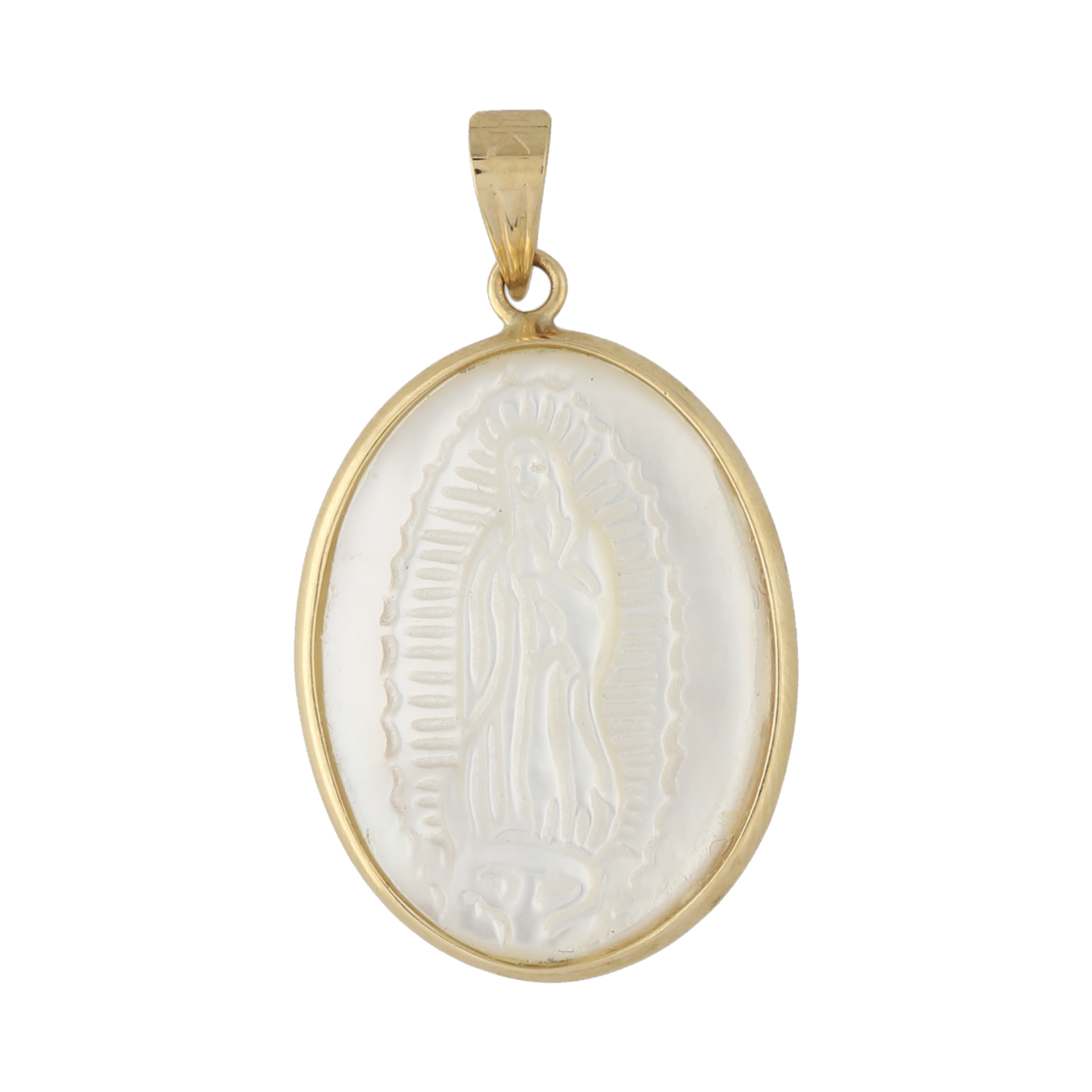 Medalla oval madre perla Guadalupe 14K