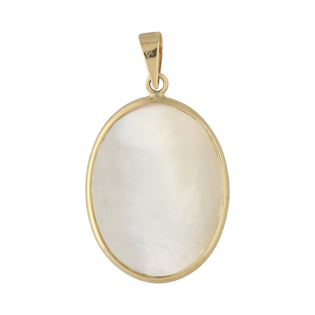 Medalla oval madre perla Guadalupe 14K
