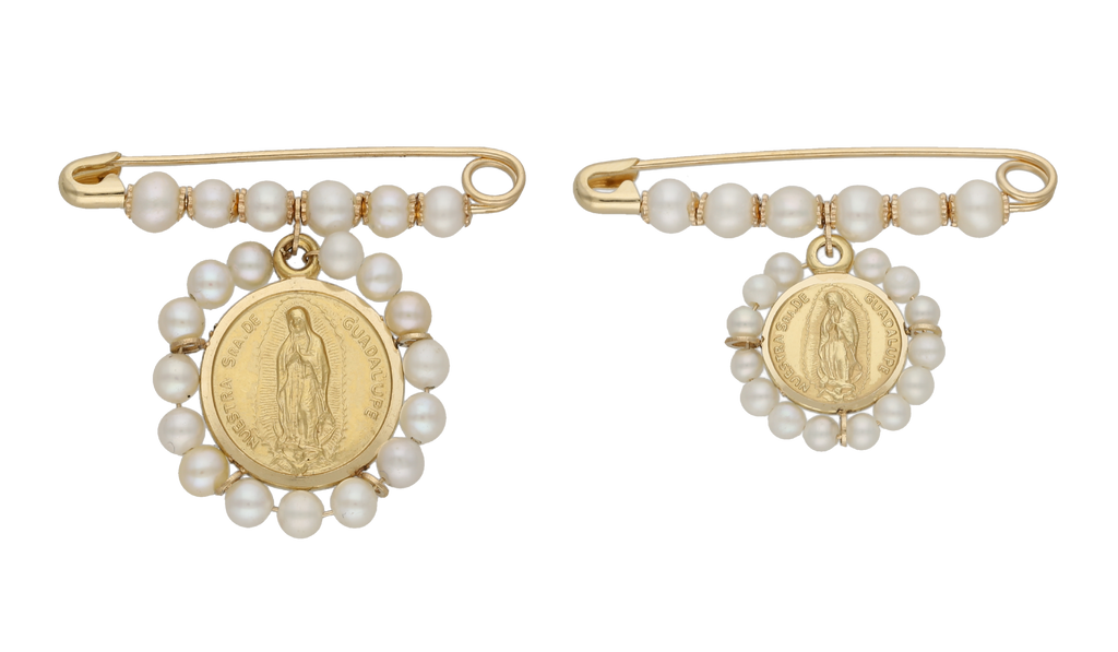 Seguro perlitas medalla Guadalupe 14K