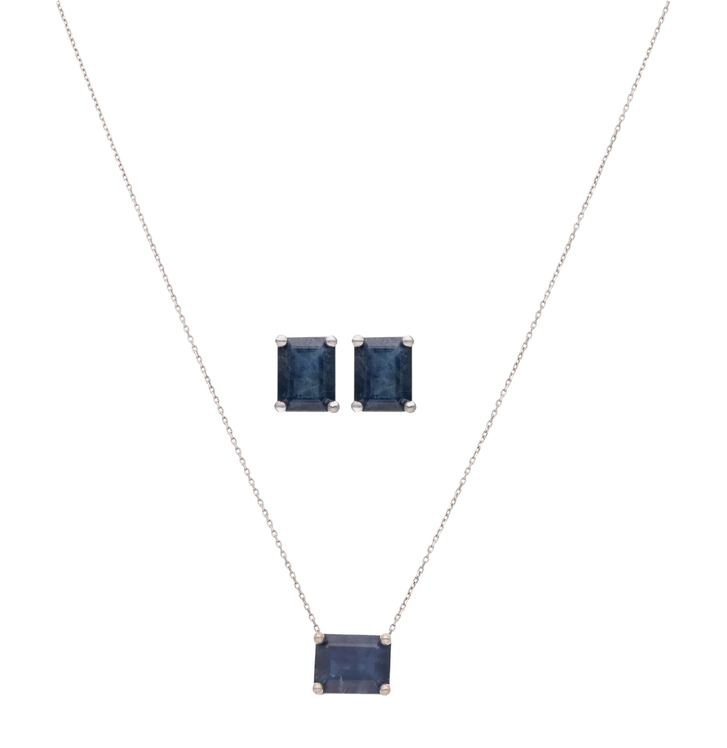 Set collar y broquel zafiro oro blanco 14K