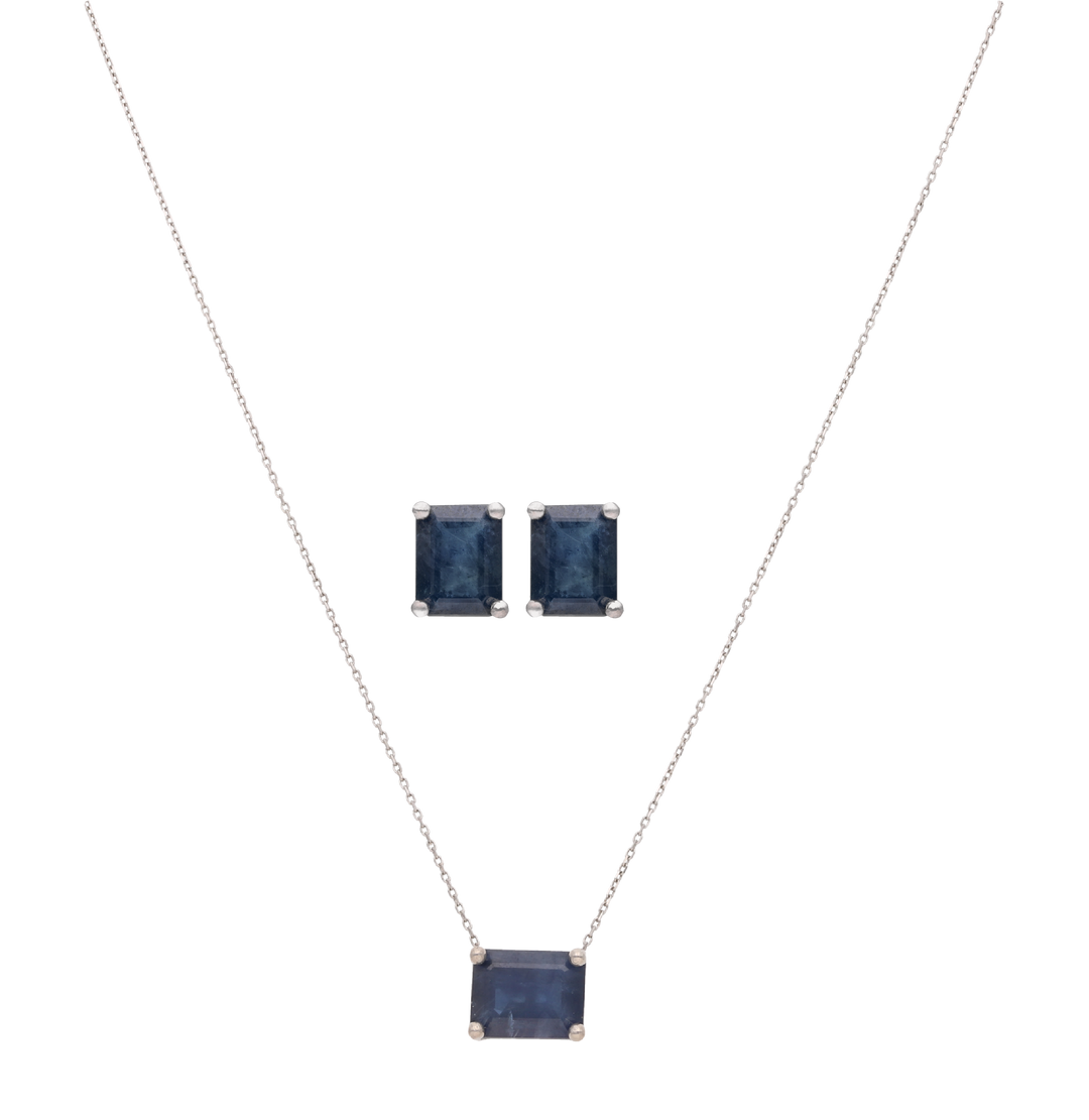 Set collar y broquel zafiro oro blanco 14K