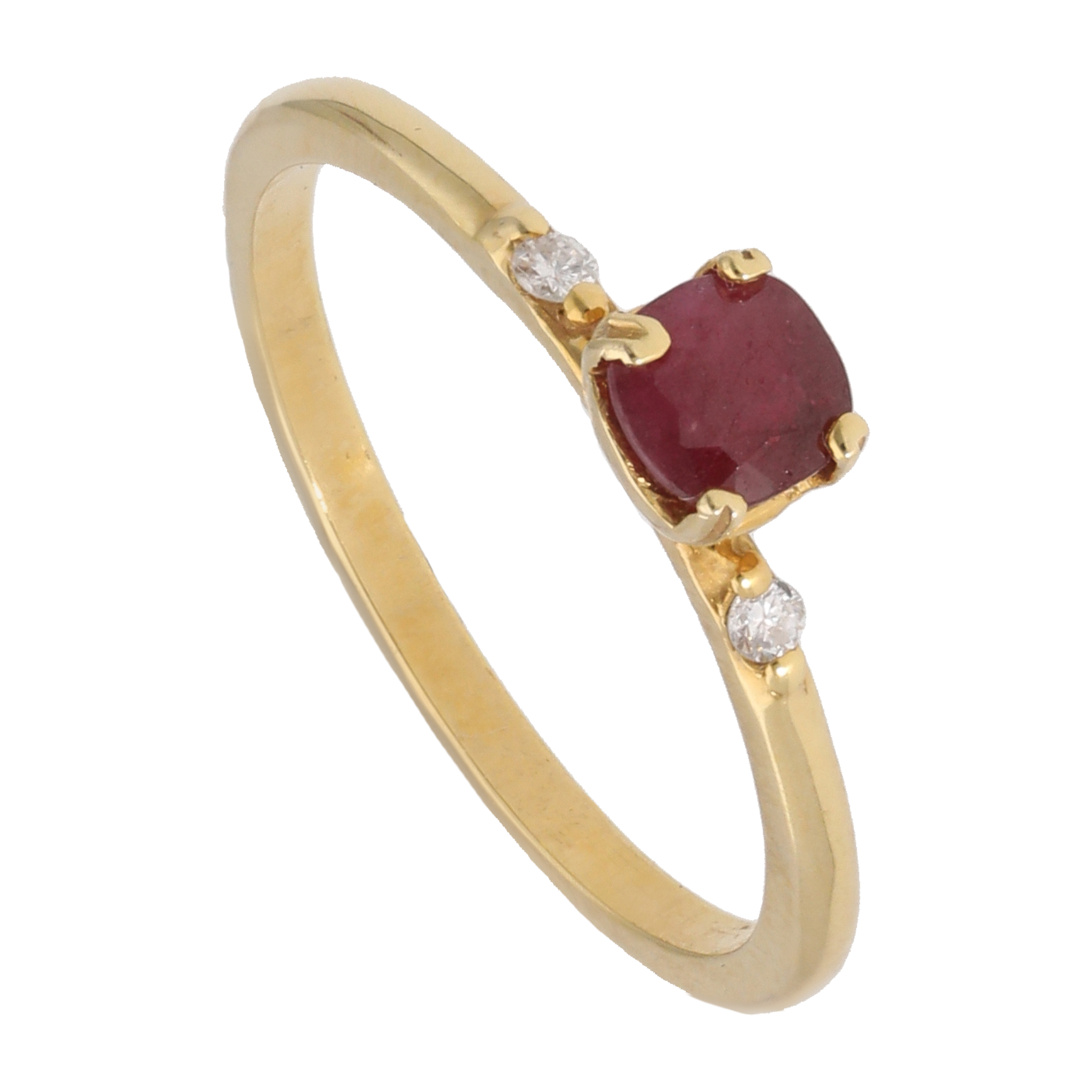 Anillo rubí y 2 brillantes 14K