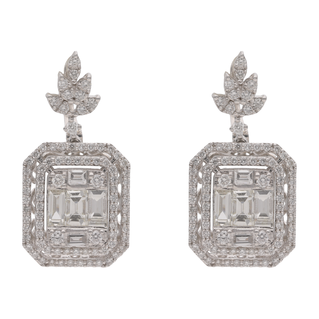 Aretes largos baguettes y brillantes 14K