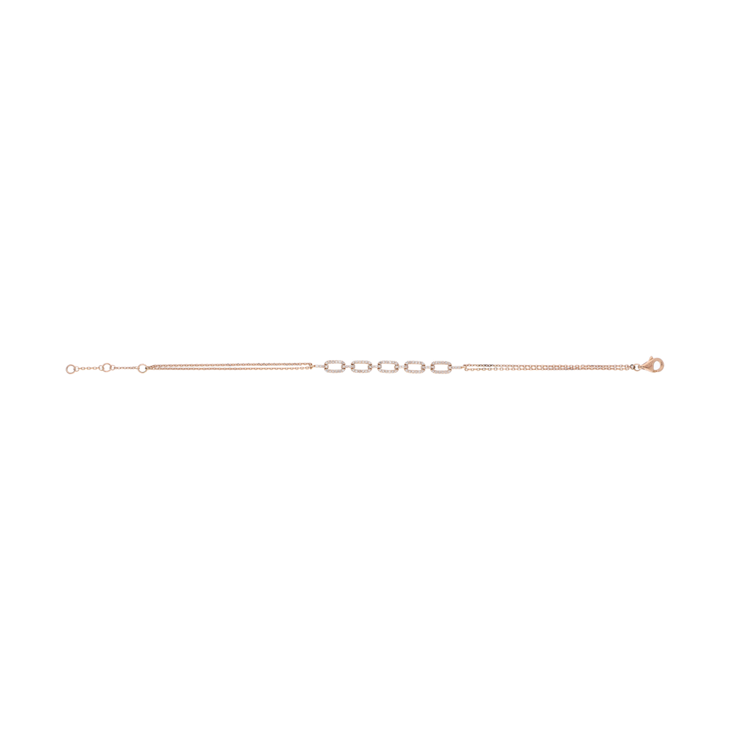 Pulsera doble cadena eslabones brillantes oro rosa 14K