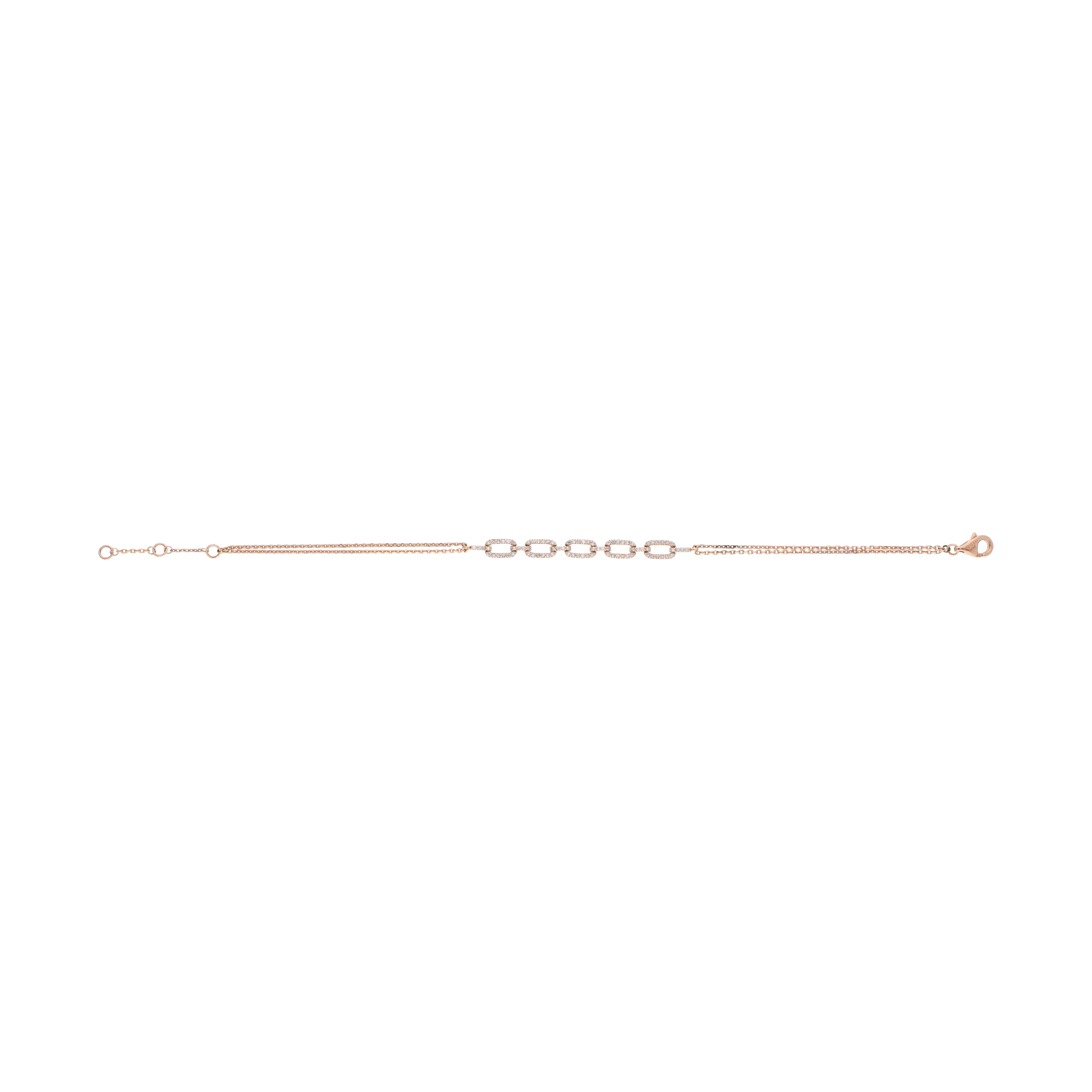 Pulsera doble cadena eslabones brillantes oro rosa 14K