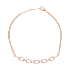 Pulsera doble cadena eslabones brillantes oro rosa 14K