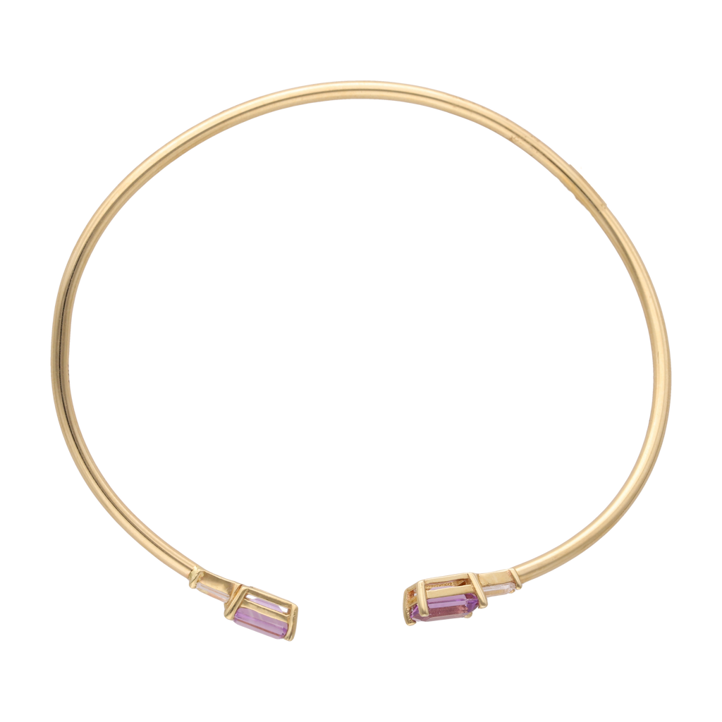 Aro flexible amatista y zafiro blanco 14K