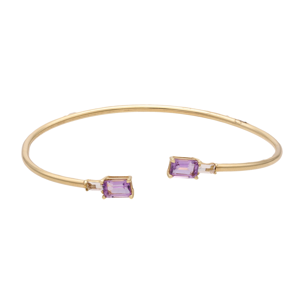 Aro flexible amatista y zafiro blanco 14K