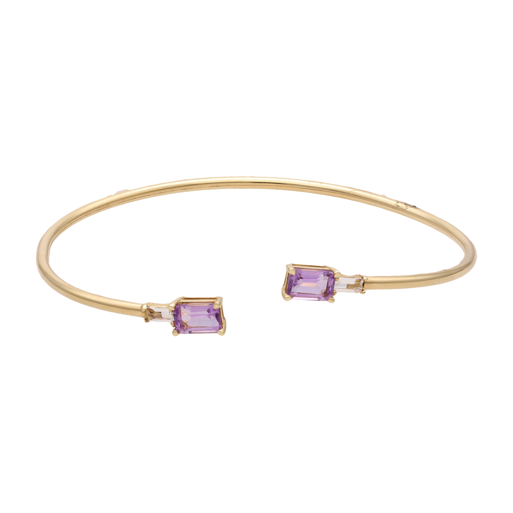 Aro flexible amatista y zafiro blanco 14K