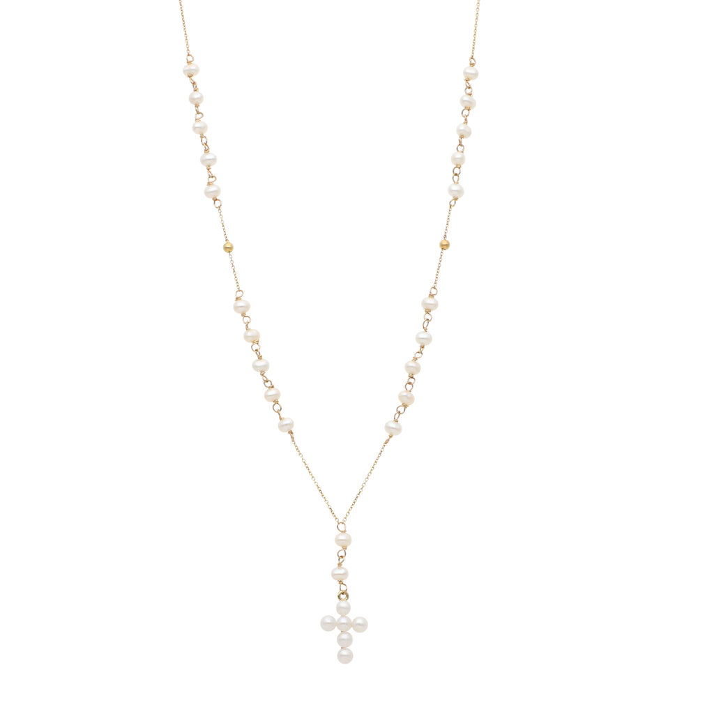 Collar largo tipo rosario perlas 10K