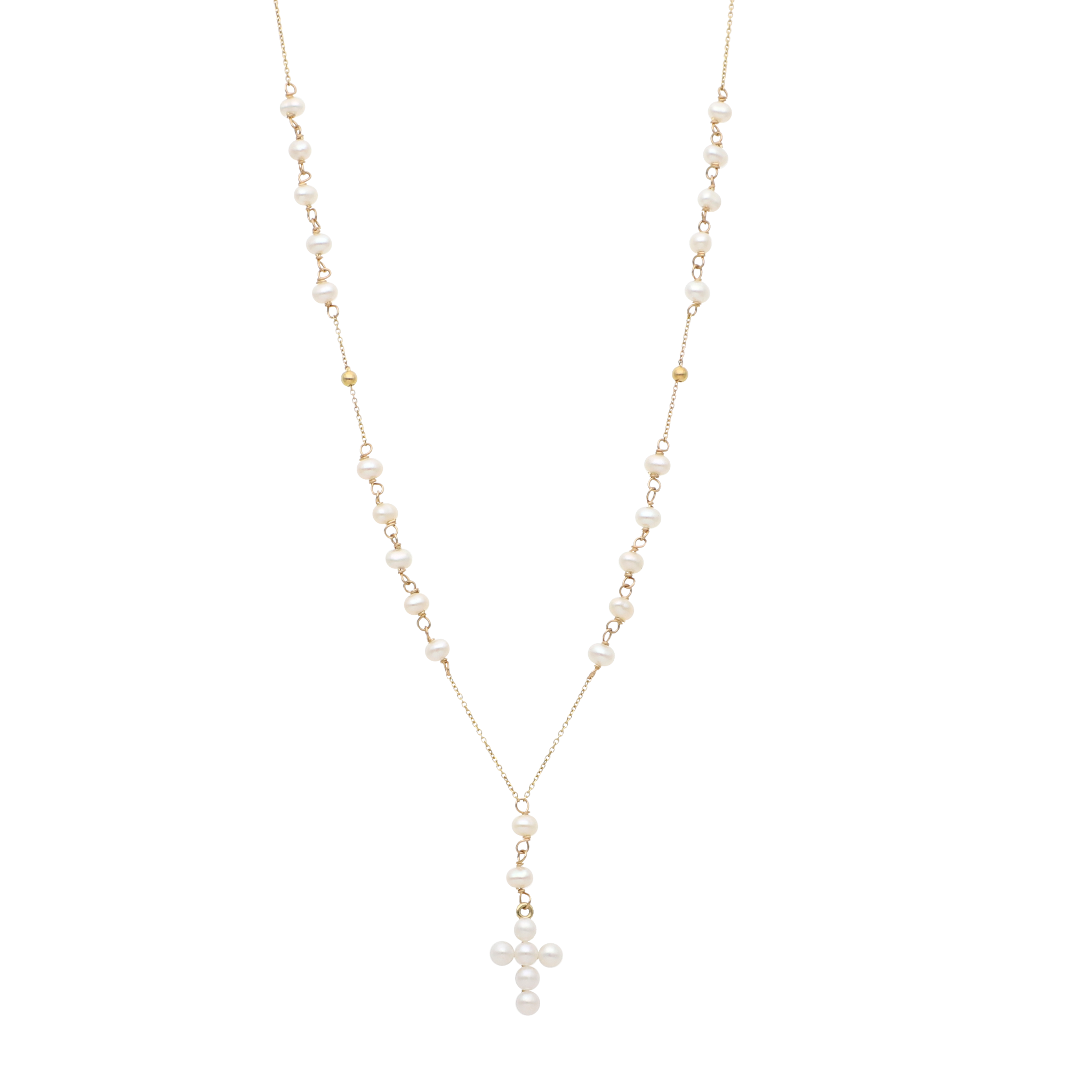 Collar largo tipo rosario perlas 10K