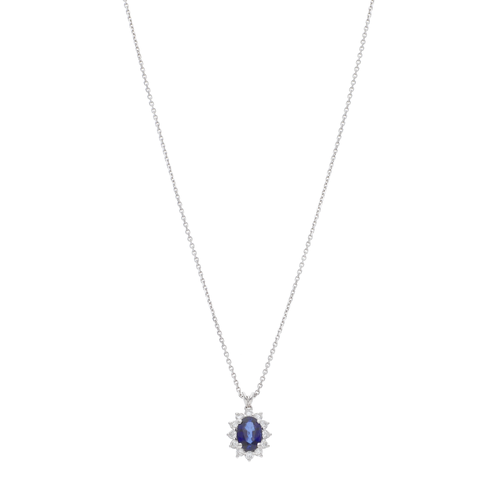 Collar zafiro oval y brillantes oro blanco 14K