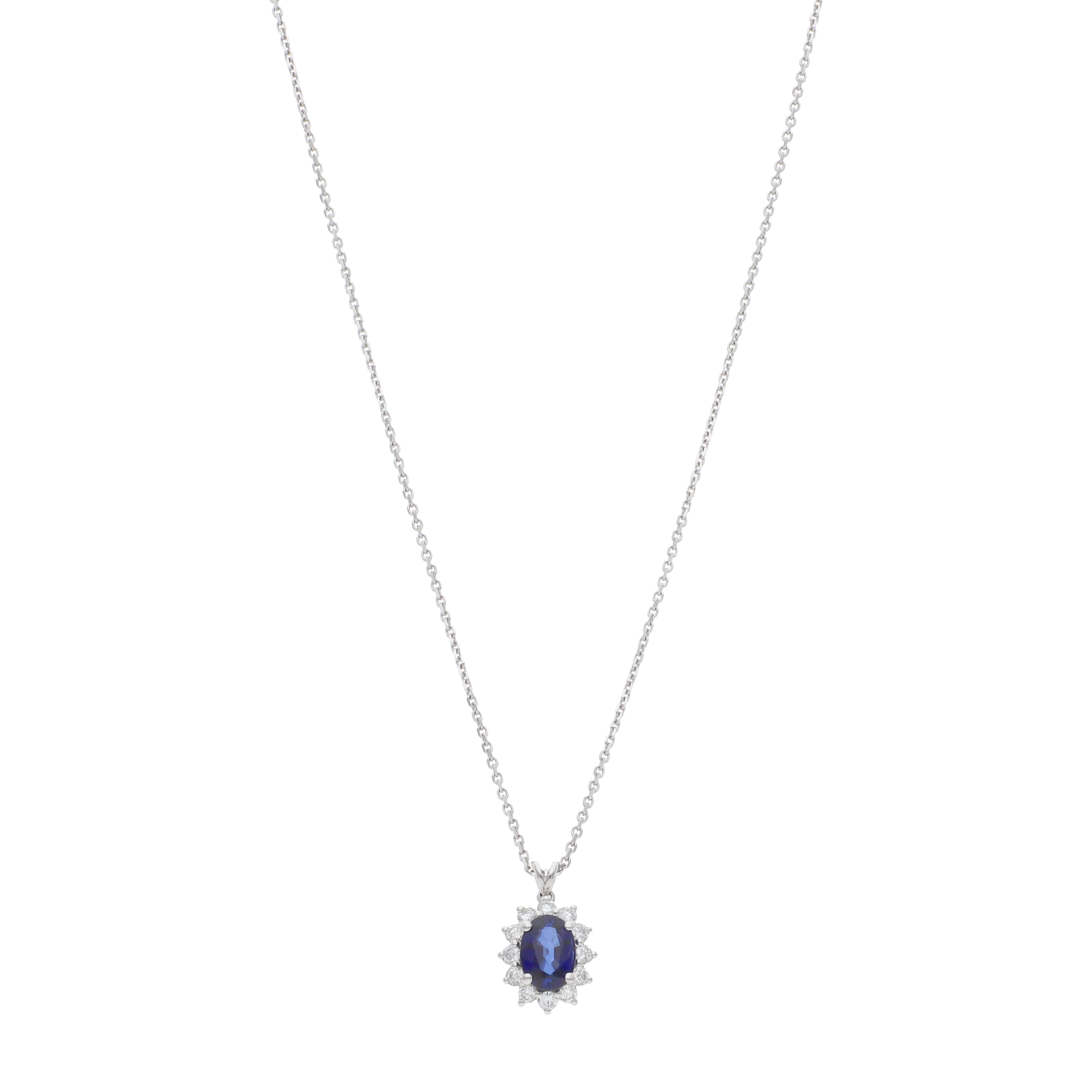 Collar zafiro oval y brillantes oro blanco 14K