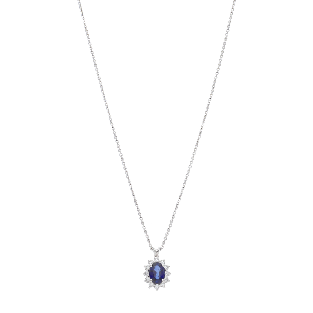 Collar zafiro oval y brillantes oro blanco 14K