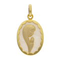 Medalla oval Madonna madre perla 14K