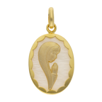 Medalla oval Madonna madre perla 14K