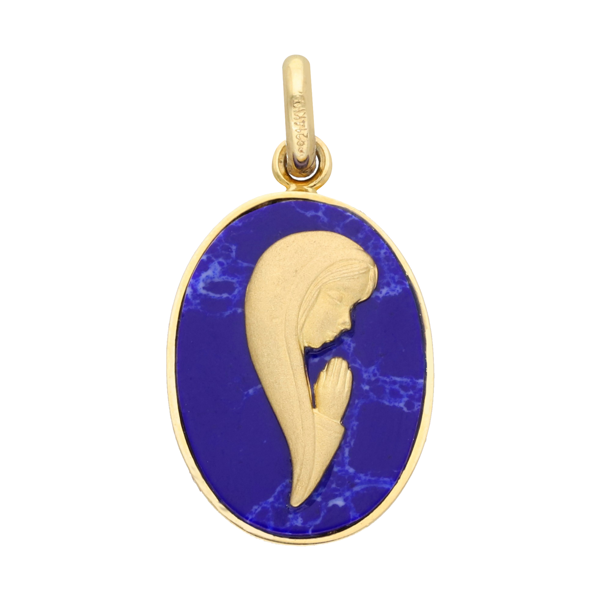 Medalla oval Madonna madre perla 14K