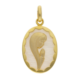 Medalla oval Madonna madre perla 14K