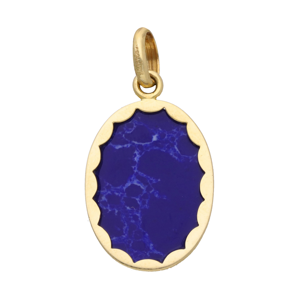 Medalla oval Madonna madre perla 14K