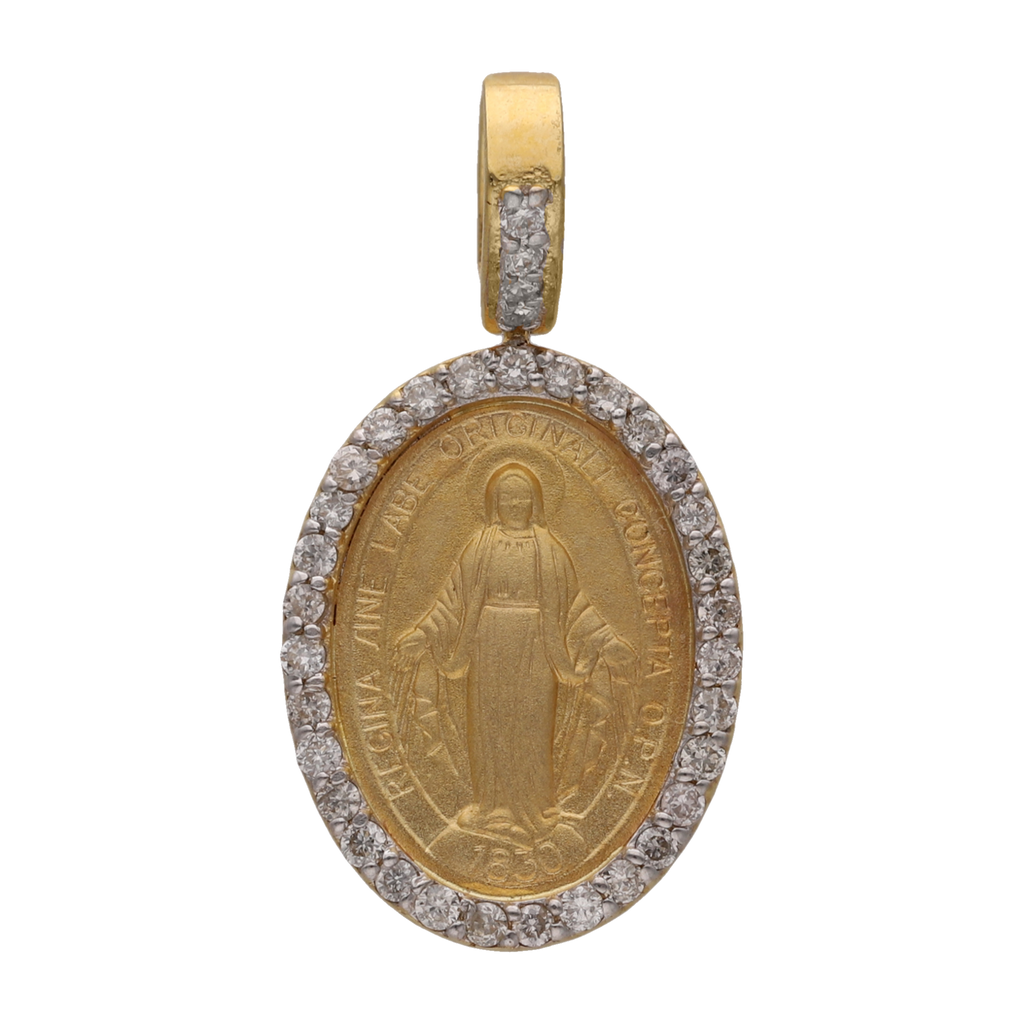 Medalla oval Milagrosa diamantes 14K