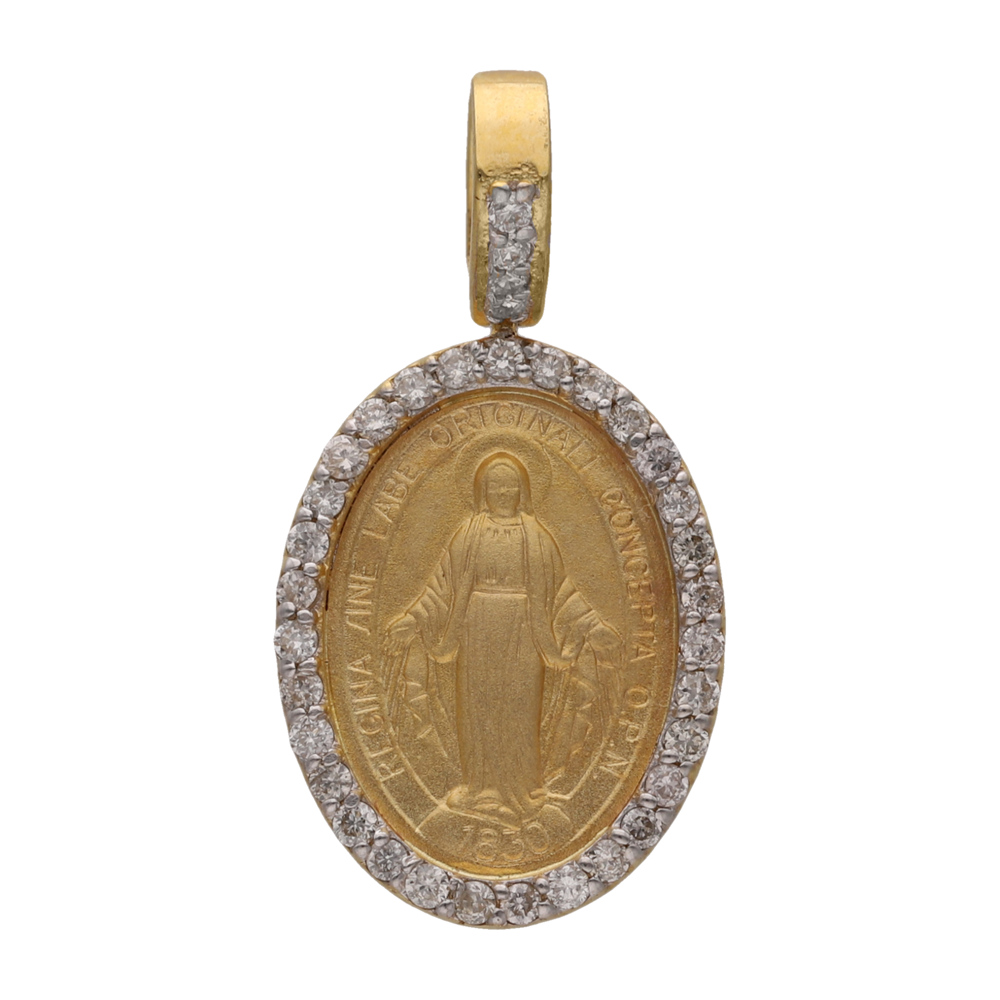 Medalla oval Milagrosa diamantes 14K