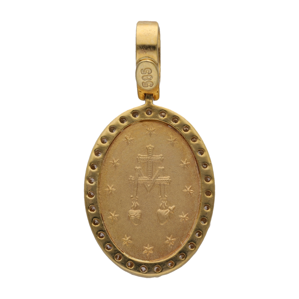 Medalla oval Milagrosa diamantes 14K