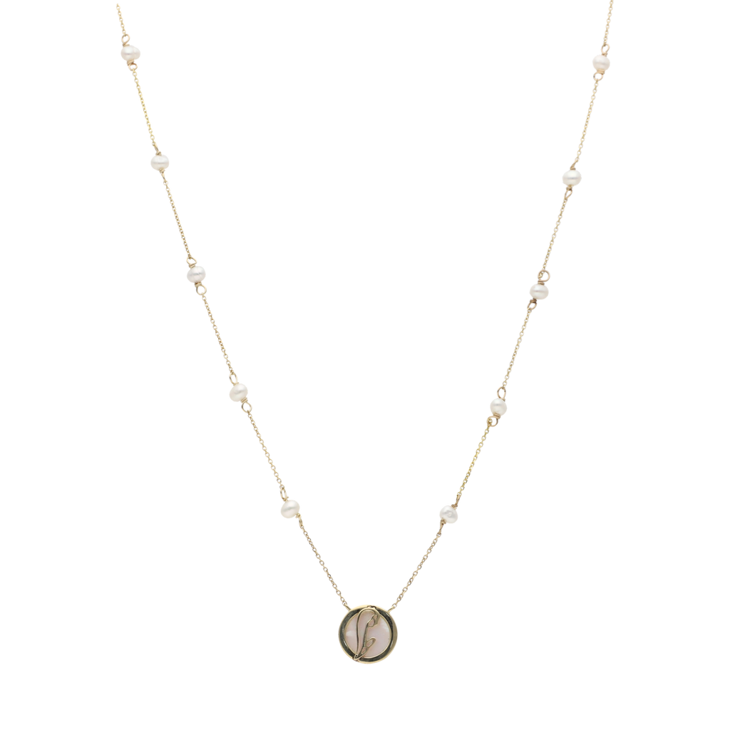 Collar perlas y medalla Virgen orando 10K