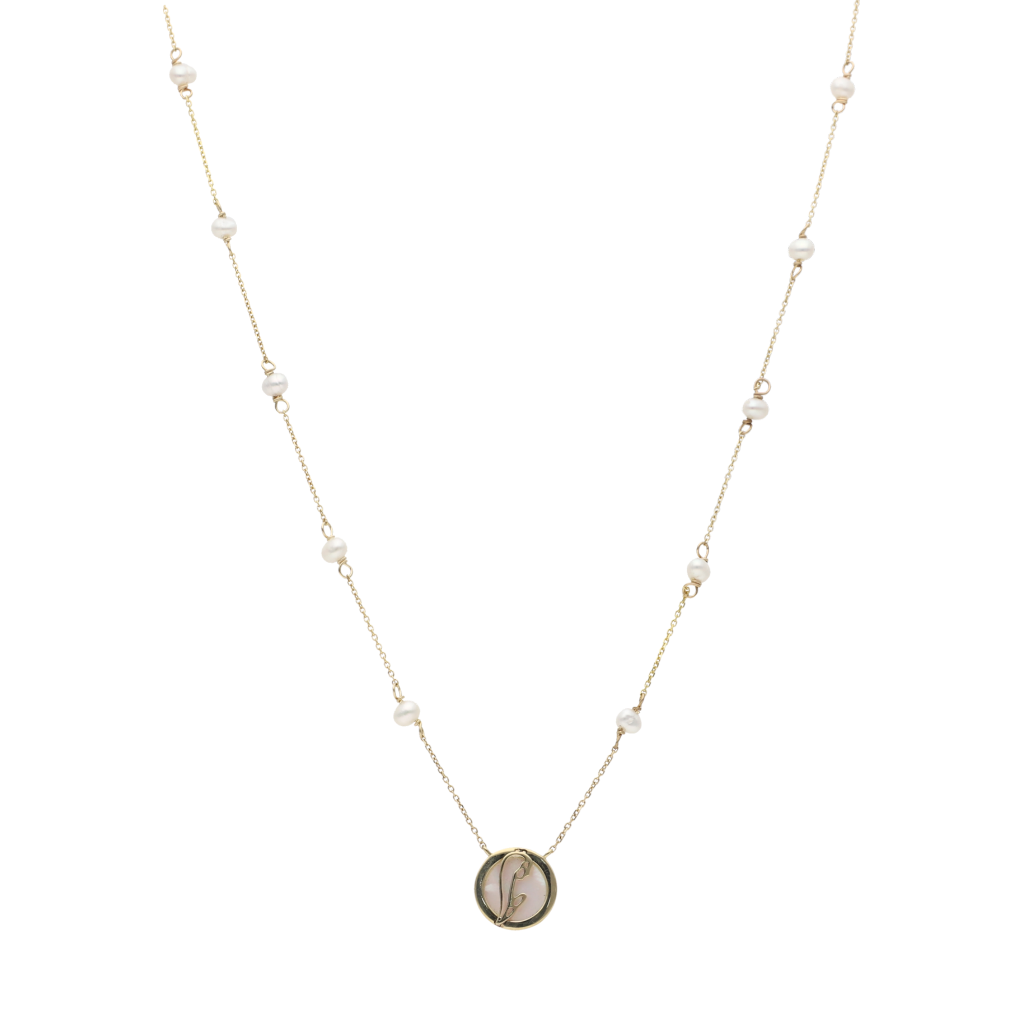 Collar perlas y medalla Virgen orando 10K
