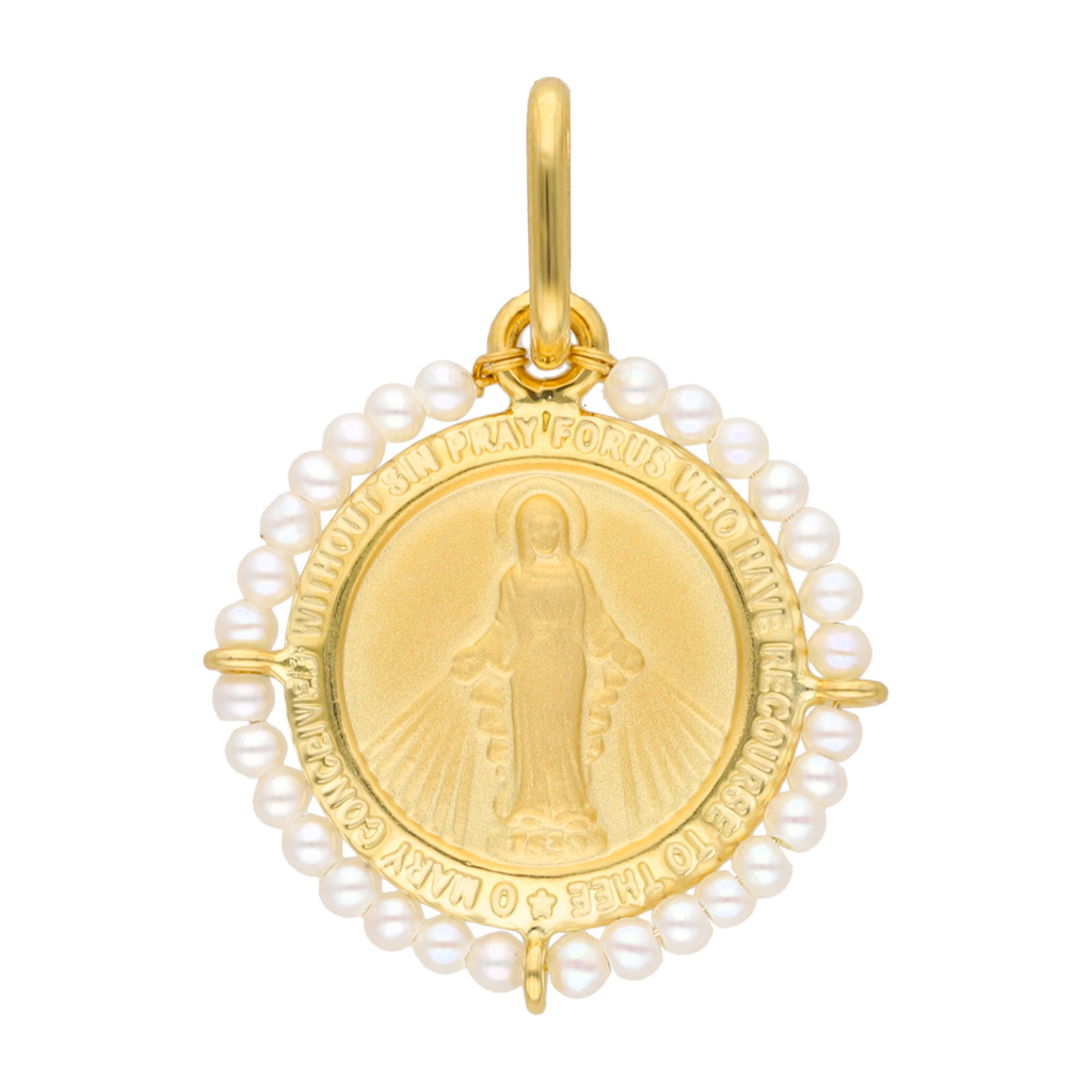Medalla Milagrosa bisel perlitas mini 14K