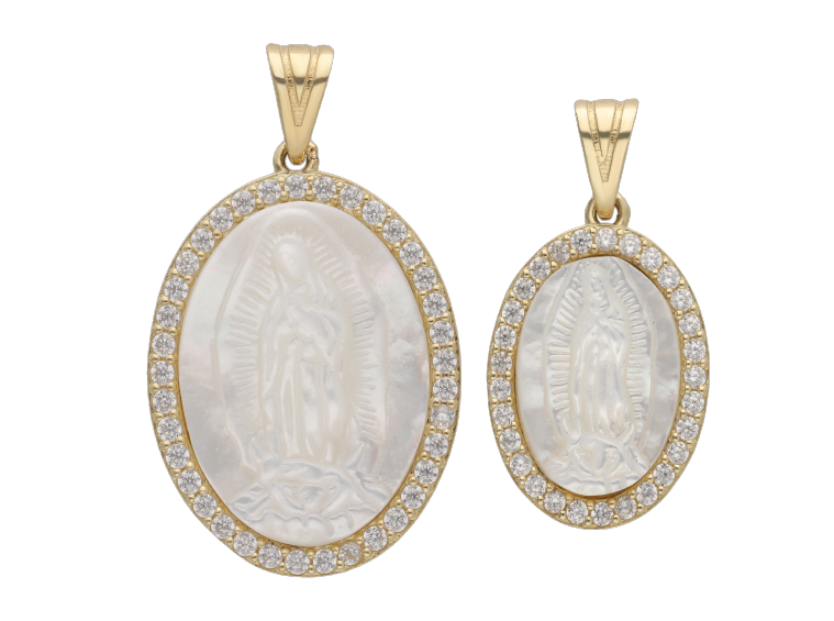 Medalla oval madre perla bisel circonias 14K