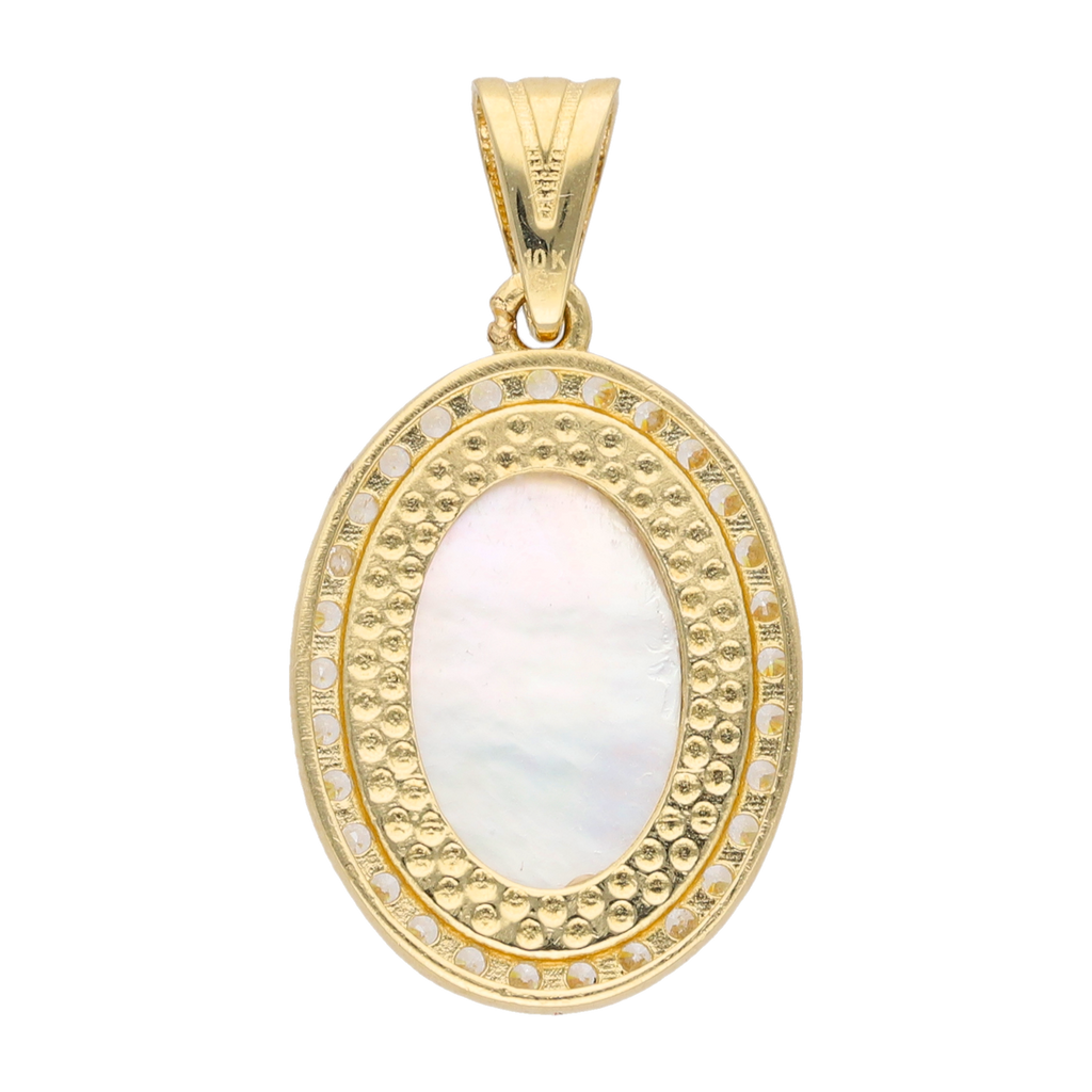Medalla oval madre perla bisel circonias 14K