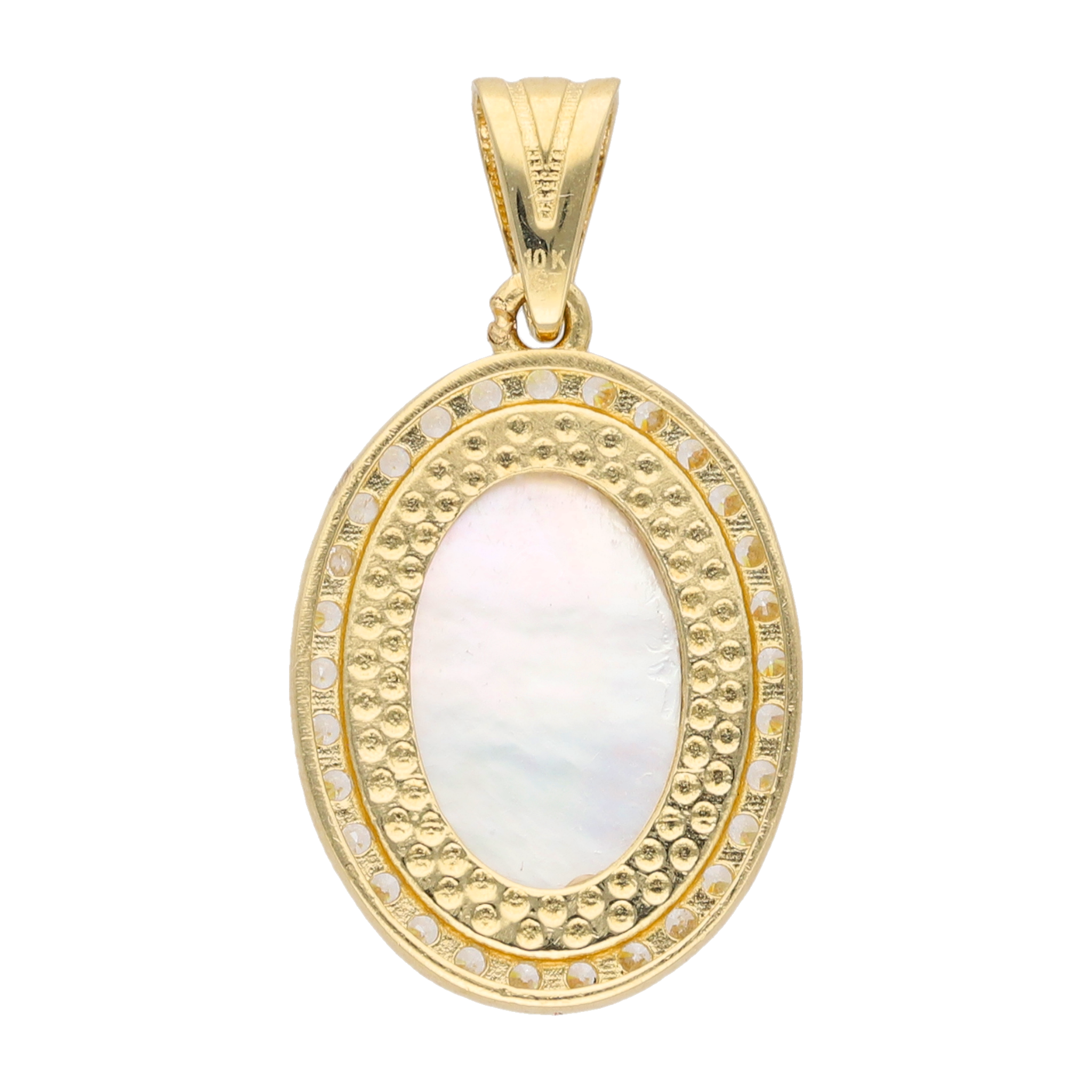 Medalla oval madre perla bisel circonias 14K