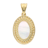 Medalla oval madre perla bisel circonias 14K