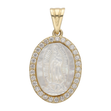 Medalla oval madre perla bisel circonias 14K