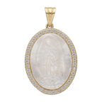 Medalla oval madre perla bisel circonias 14K