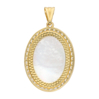 Medalla oval madre perla bisel circonias 14K