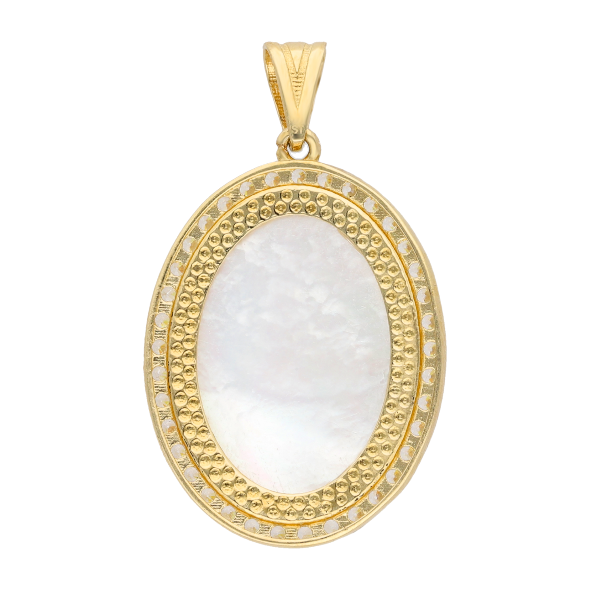 Medalla oval madre perla bisel circonias 14K