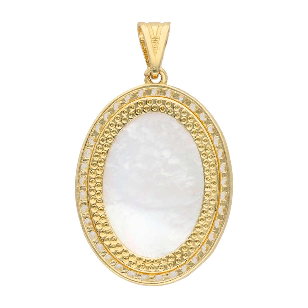 Medalla oval madre perla bisel circonias 14K