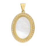 Medalla oval madre perla bisel circonias 14K