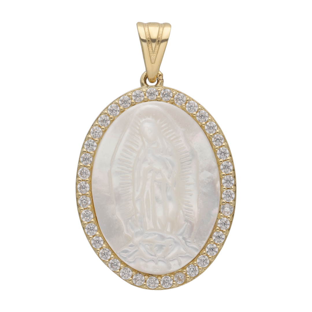 Medalla oval madre perla bisel circonias 14K