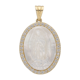 Medalla oval madre perla bisel circonias 14K