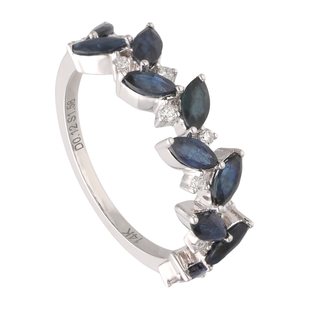 Anillo zafiros marquise y brillantes 14K