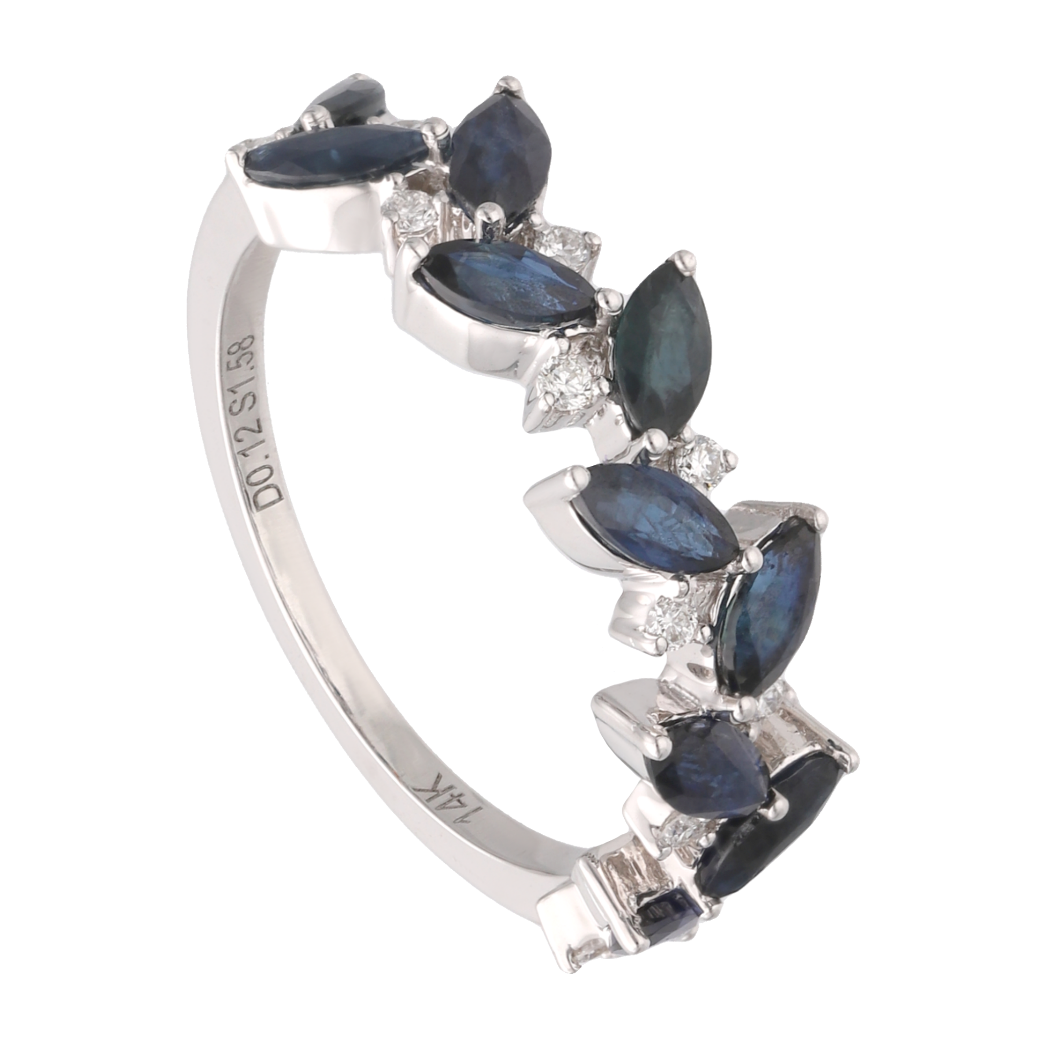 Anillo zafiros marquise y brillantes 14K