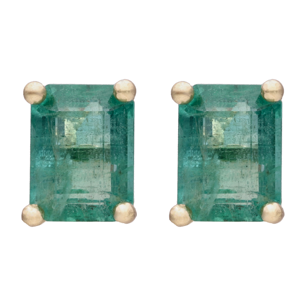 Set collar y broquel rubí/esmeralda 14K