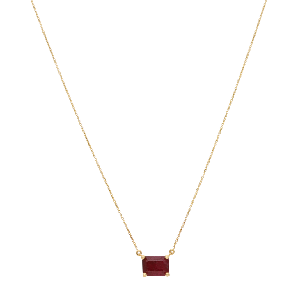Set collar y broquel rubí/esmeralda 14K